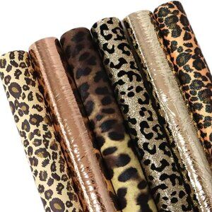 Leopard Print Faux Leather Sheet Assorted DIY Crafts 6pcs 7.7x12.9inch